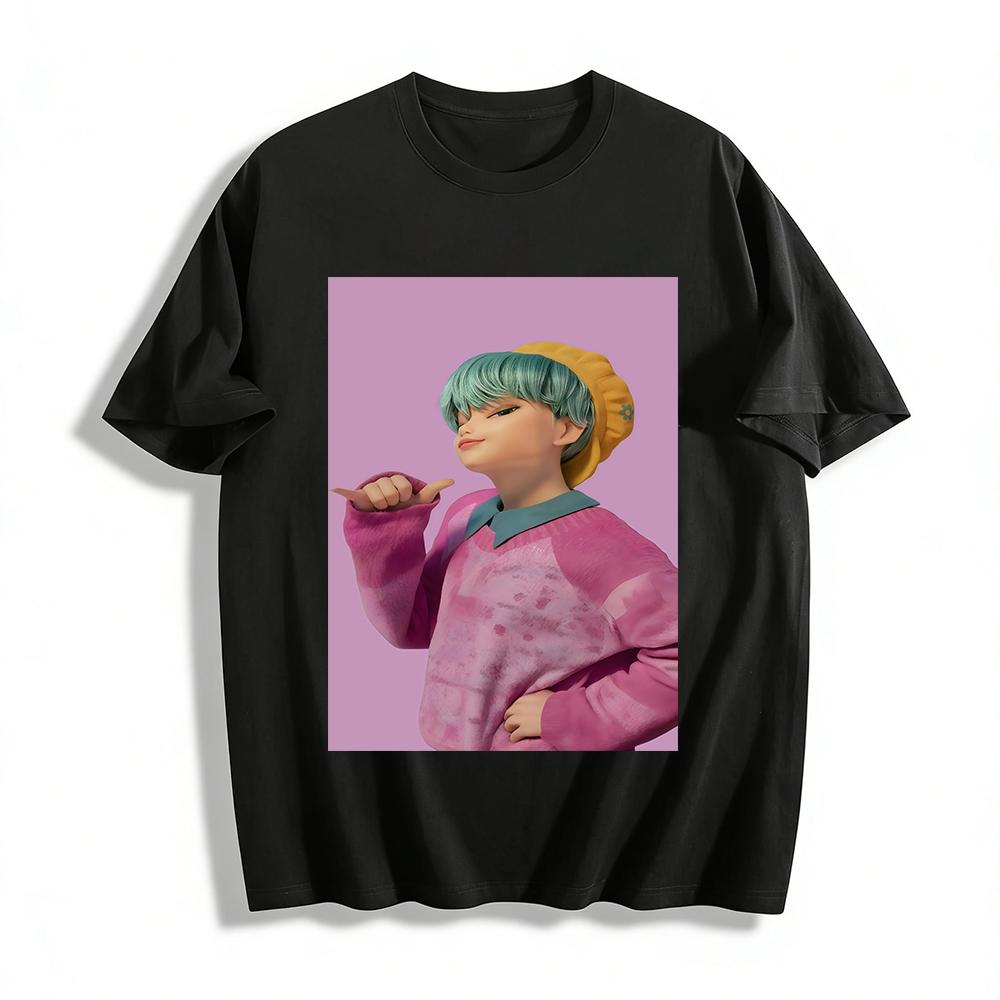 

Cool Anime Character Print Top Loose Casual Tie-Dye Pink Purple Long Sleeve Unisex Trendy Shirt Pure cotton T-shirt XXS