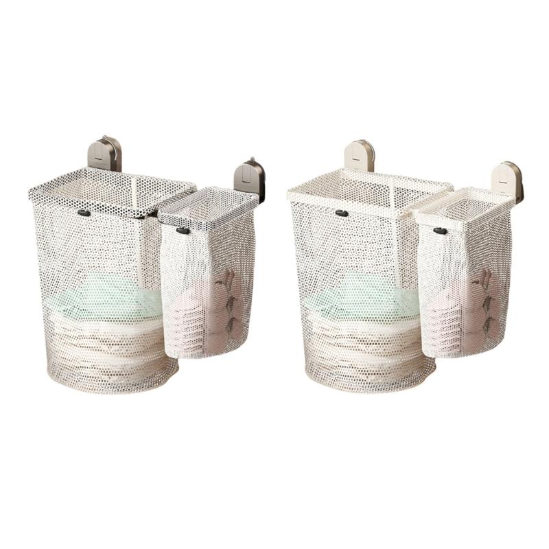 Easy Install Suction Cup Laundry Basket Foldable Mesh Storage Modern Styles Bathroom Organizer Holds Bulk Clothes