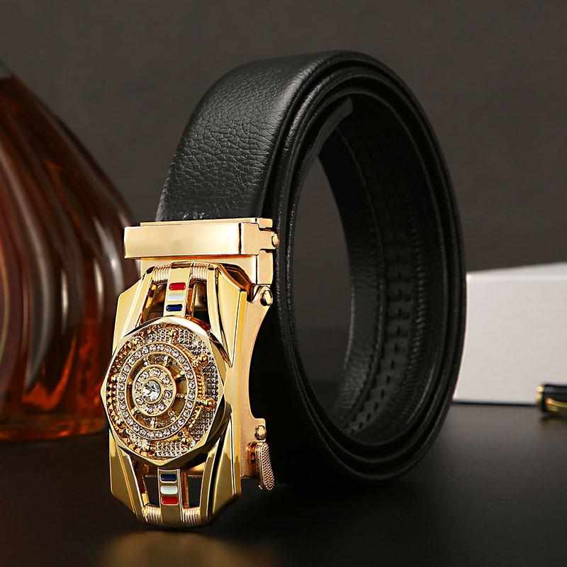 Men's Leather Belt with Rotatable Automatic Buckle - Stylish Business Trend Accessory