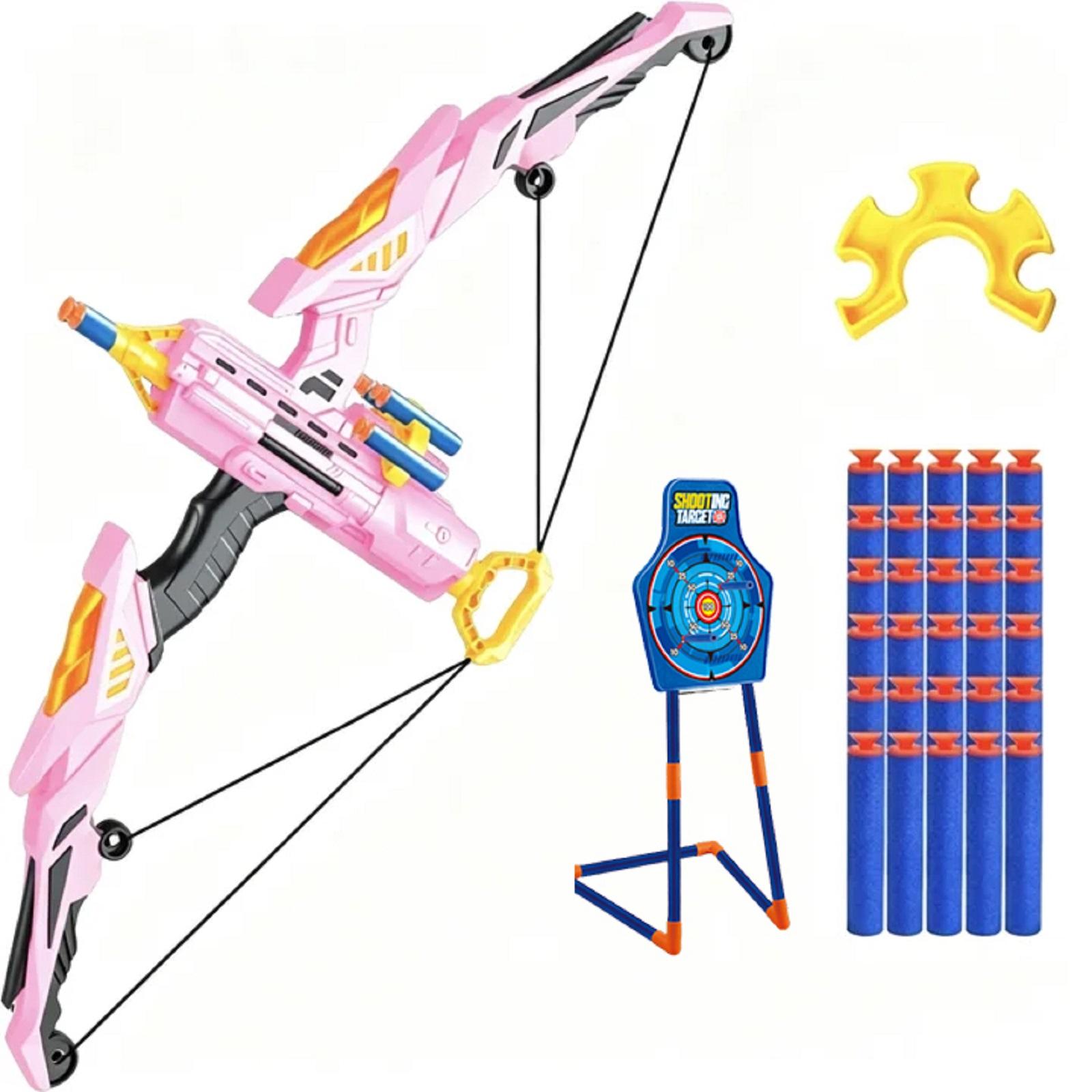 

Children s Outdoor Sports Toy Bow and Arrow Set with Target Stand and Foam Darts Safe Shooting Practice for Kids One Size рожевий