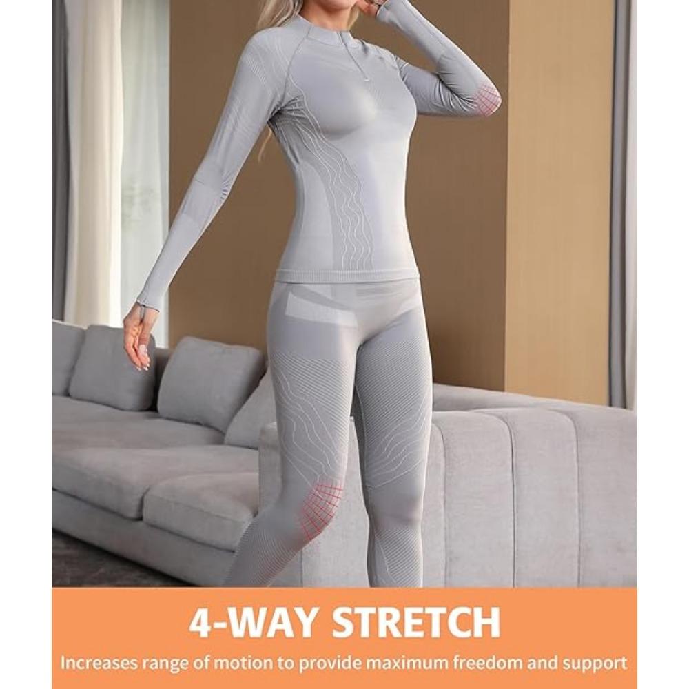 CHARMLEAKS Quarter Zip Thermal Underwear Set for Women Long Sleeve Ski Base Layers for Women for Cold Weather