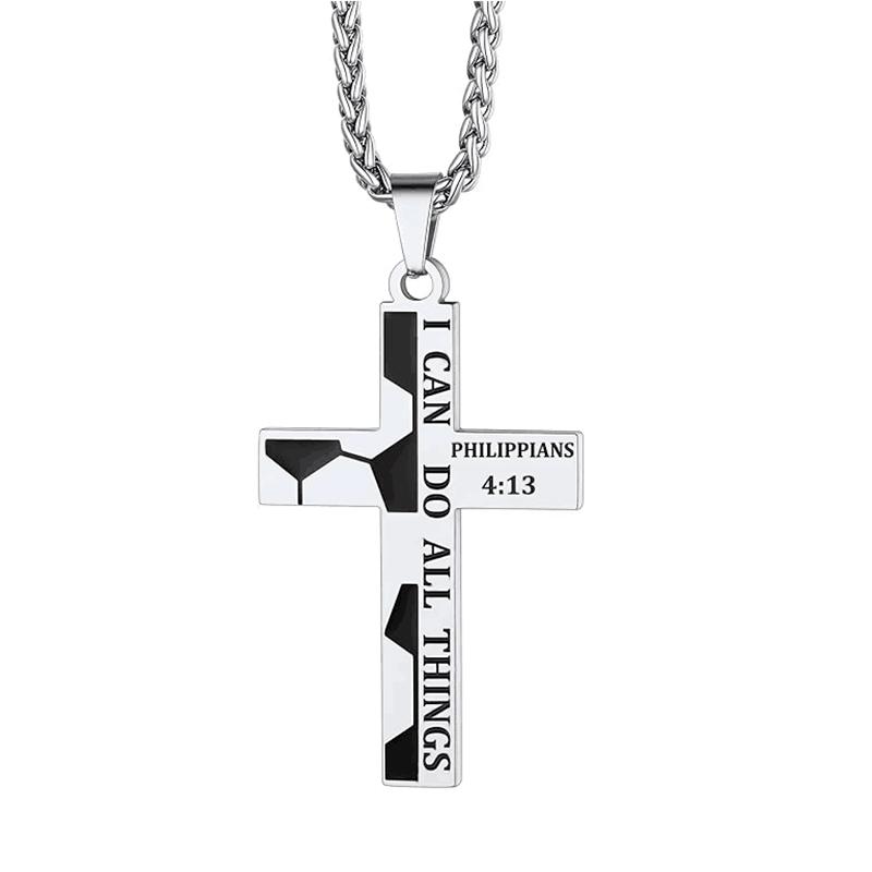

Sport Football Pattern Cross Pendant Necklace For Men Stainless Steel Christian Bible Jewelry