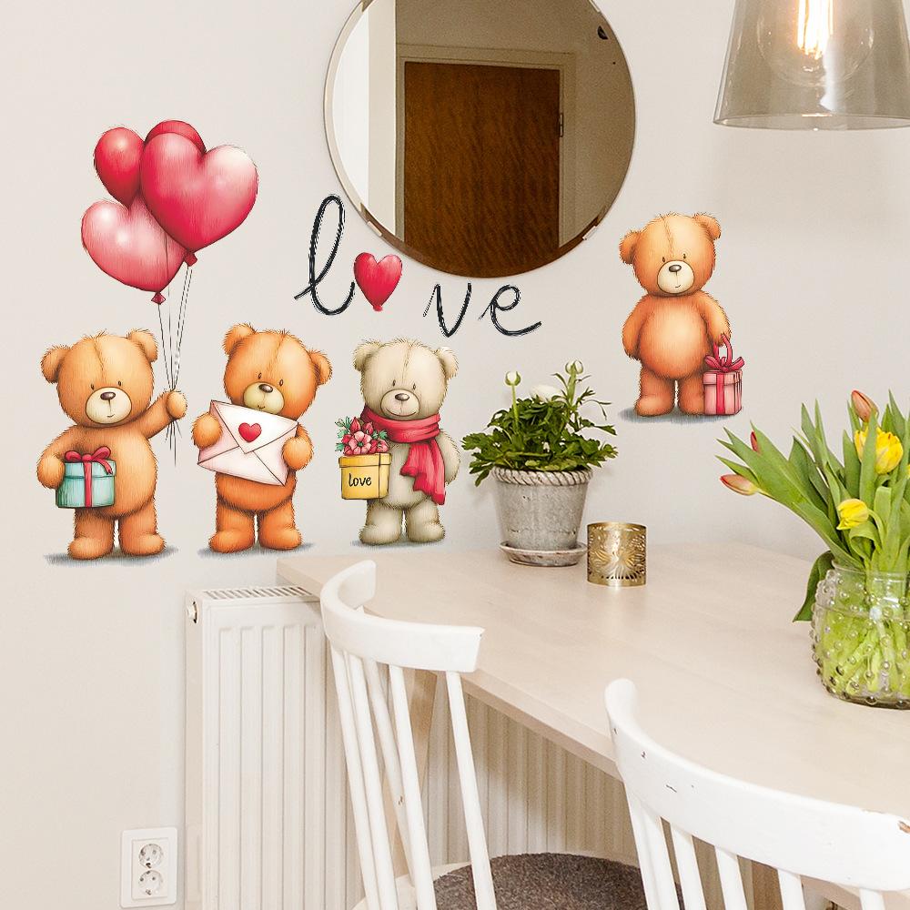 Self-adhesive Wall Stickers Cartoon Confession Bear Balloons for Kids Room Bedroom Living Room Home Decor
