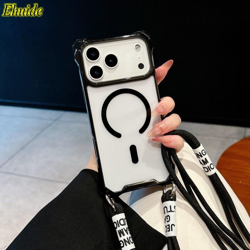 

Magnetic Case For iPhone 17 Pro Max 15 13 12 11 14 16 Plus Magsafe Crossbody Strap Lanyard Necklace Rope Transparent Clear Cover For iPhone17 Pro Max&Case & Strap