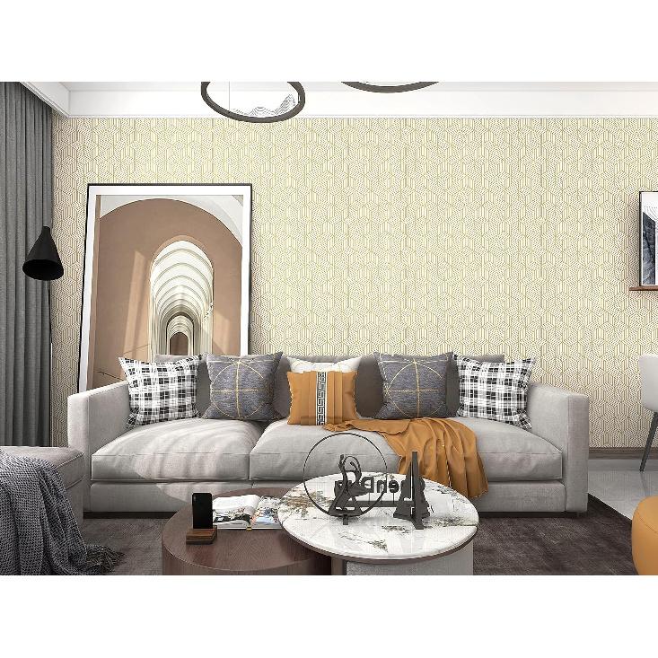 White and Gold Geometry Stripped Hexagon Peel and Stick Contact Paper self Adhesive Wallpaper Removable Vinyl Film Decorative Shelf Drawer Liner