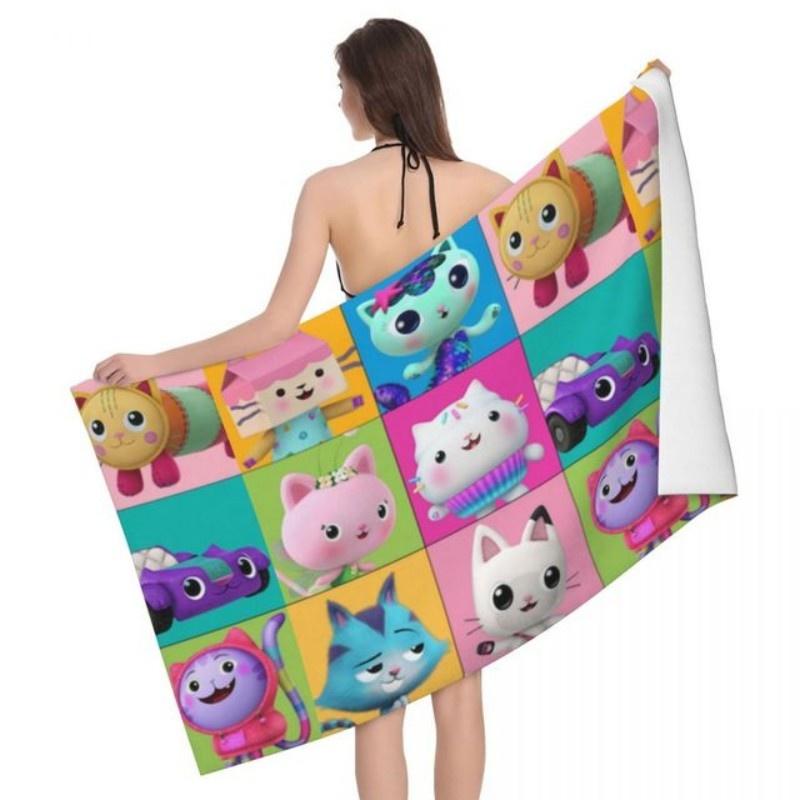 Gabby's Dollhouse Bath Towel 3D Printed Microfiber Soft Water Absorbing Breathable For Girl Kids Decorative Cartoon Beach Towel