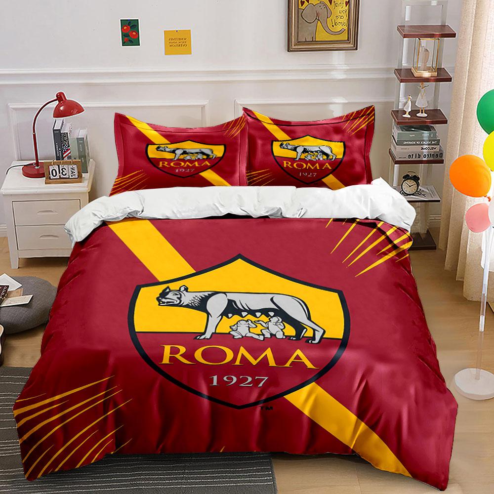 Set Biancheria da Letto Logo Roma Rossa Set Copripiumino Copripiumino Federe (1 * Copripiumino 2 * Federe, senza piumino)