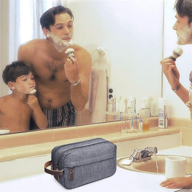 Waterproof Oxford Cloth Double Layer Toiletry Bag: Extra Large Capacity, Portable, for Men's Travel and Makeup Storage.