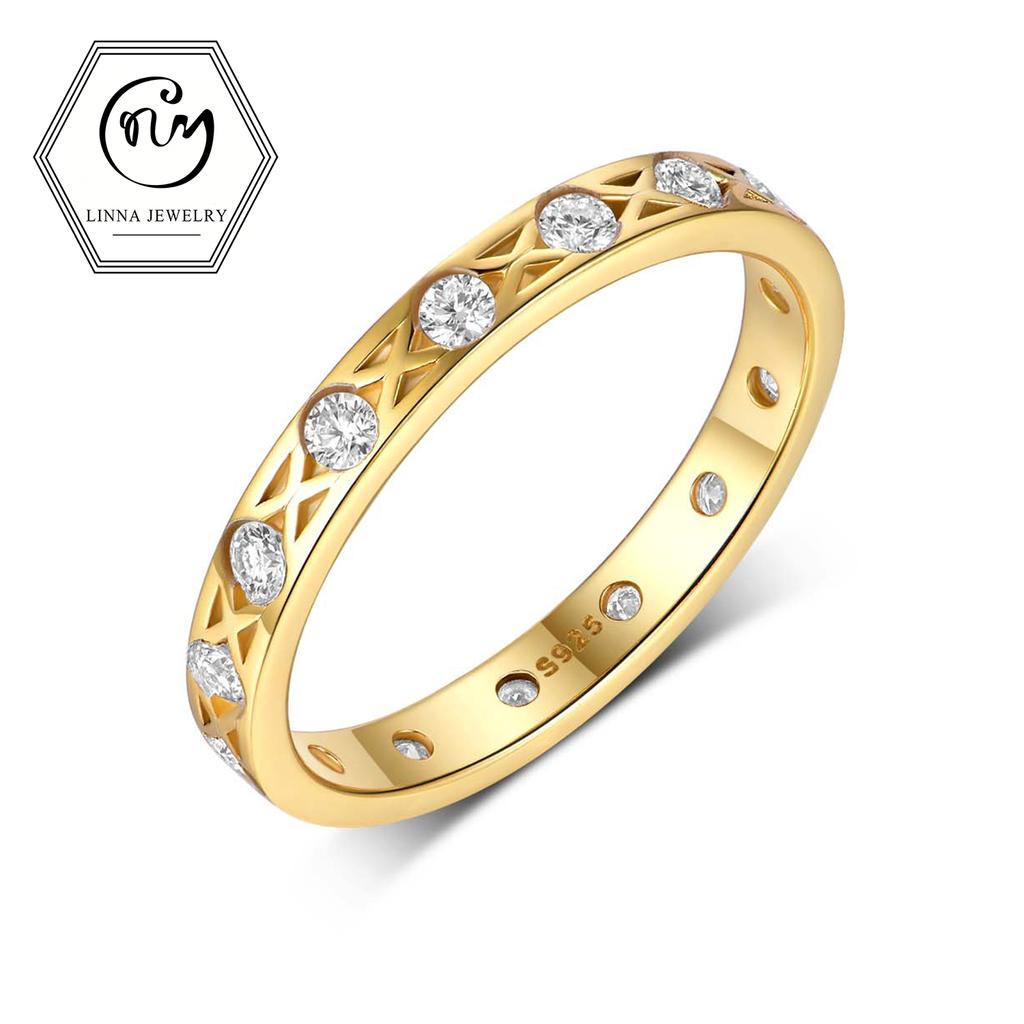2mm S925 Sterling Silver 18K Gold Plated Pave Setting Crisscross Eternity Band Moissanite Unisex Wedding Ring Trendy 2.0g
