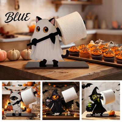 Cartoon Style Kitchen Storage Rack Halloween Wooden Napkin Holder Ghost Pumpkin Tabletop Decor for Dining Room Paper Towel Holder Spooky Organizer