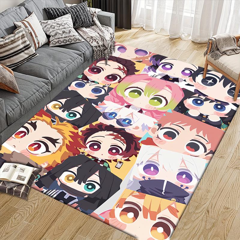 Demon Slayer Character Group Square Area Rug, Non-Slip Floor Mat for Home Office, Perfect Gift for Demon Slayer Fans