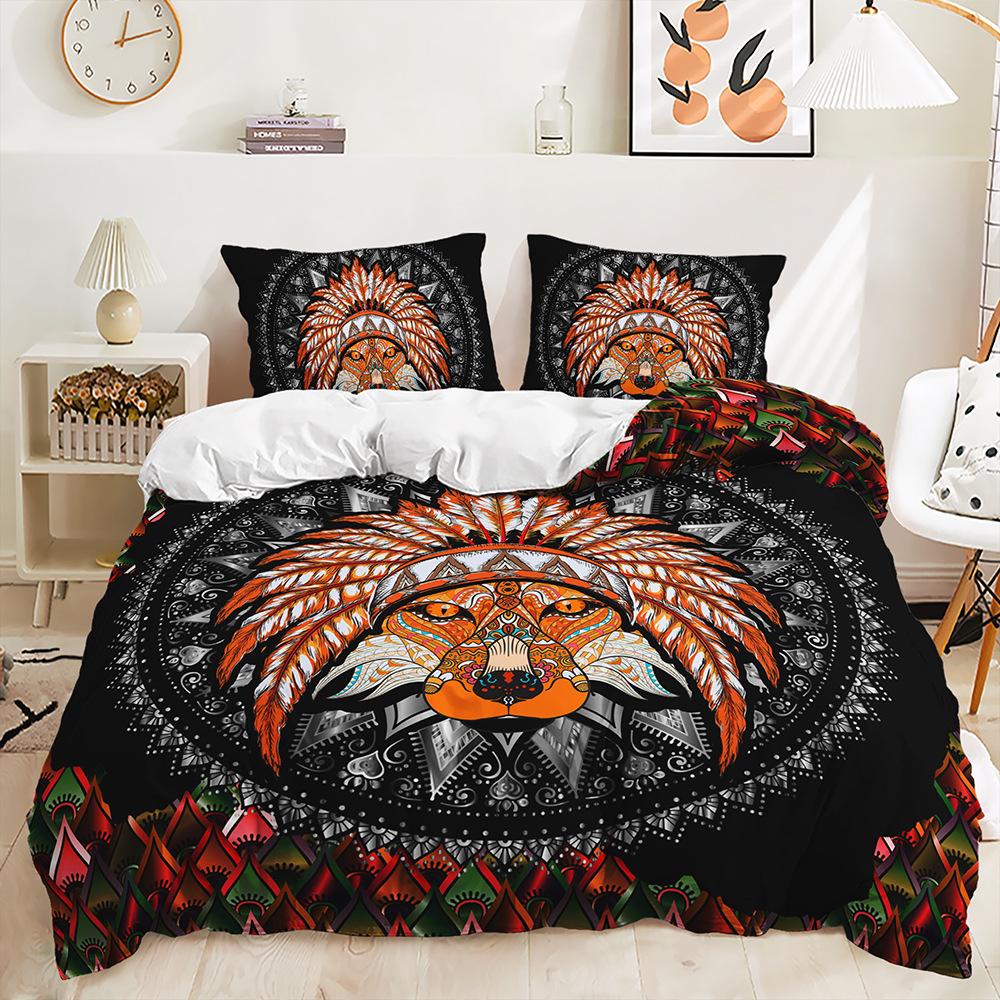Three-Piece Ethnic Style Animal Wolf Totem Quilt Cover Bedding Kit