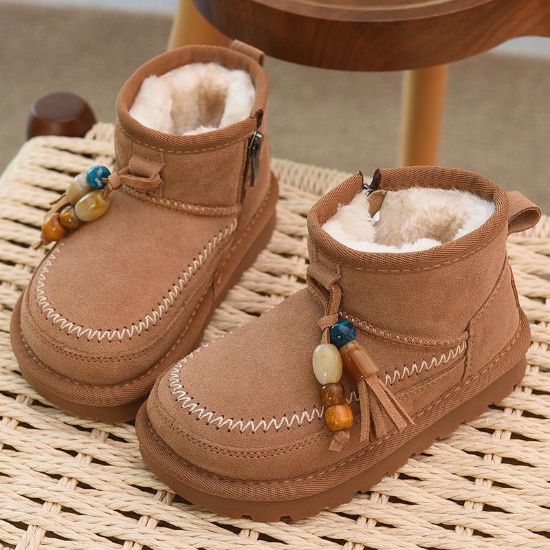 Girls' Fleece-Lined Snow Boots, 2025 Winter Collection, Warm, Stylish, Non-Slip, Short Cotton Boots for Little Girls.