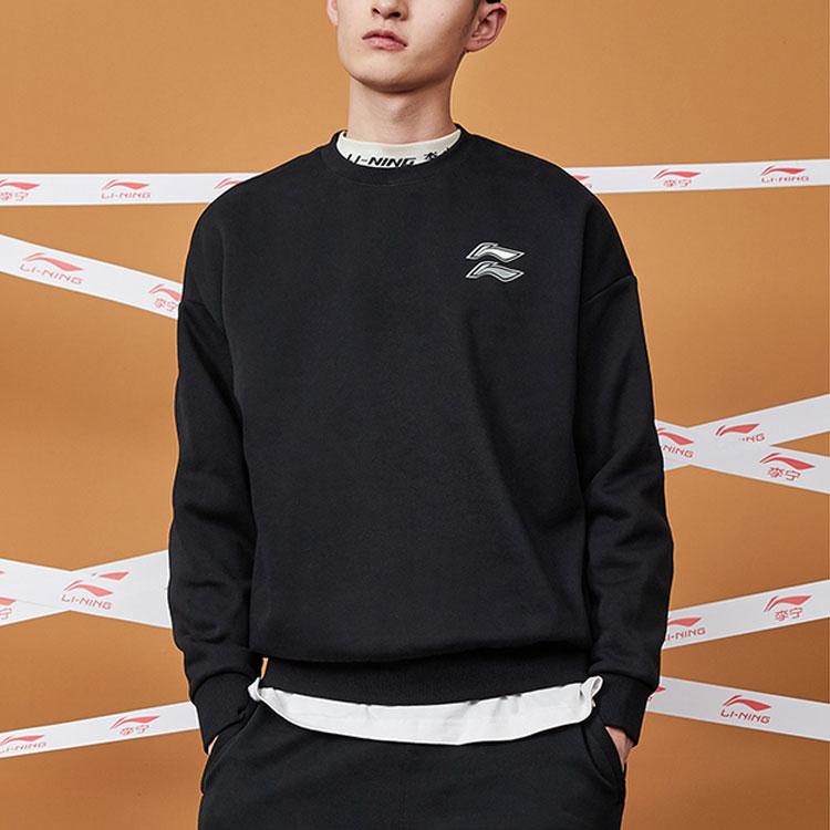 Li Ning Logo Pattern Round Neck Pullover Long Sleeve Sweatshirt Unisex Sweatshirt Black AWDQB71-8