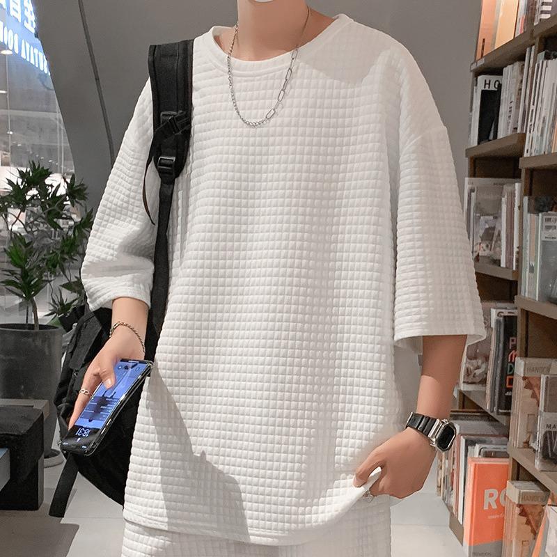 2024 Sommer Koreansk Gutt Sportdress i Hong Kong-stil: Løs T-skjorte & Enkle Femlommershorts