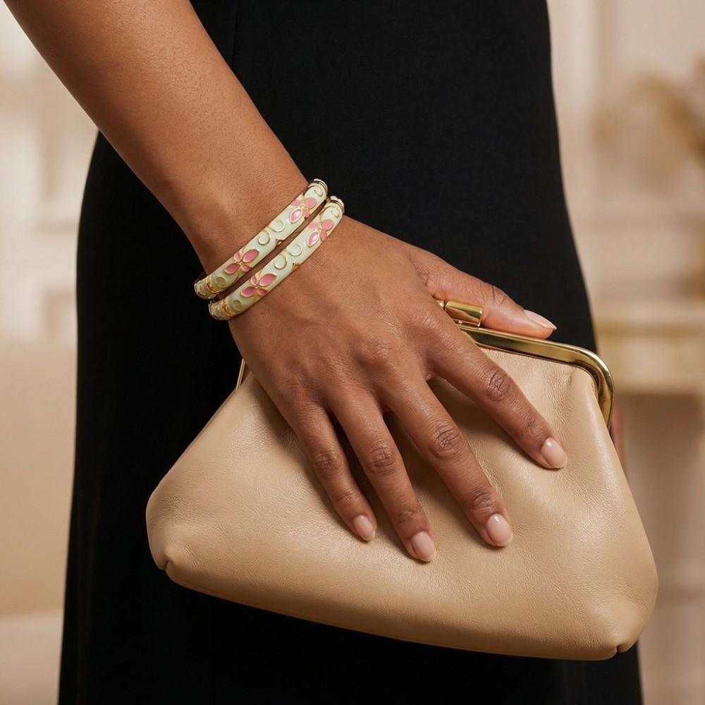 Classic Hollow Out Flower Bangle Chinese Women's Hand Bracelet Vintage Cloisonne Bangle  Girls