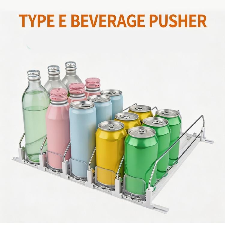 Front Facing Drink Rail Spring Loaded Single Lane Can Feed Track with Side Rails for Fridge Shelf and Store Display