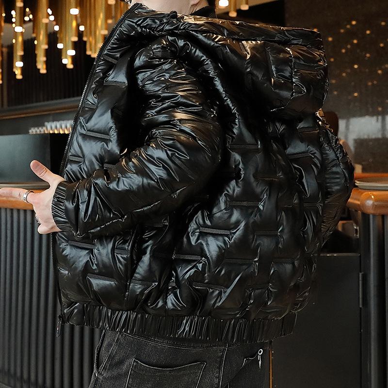 Autumn Plus Size Men's Plush Thick Casual Versatile Bright Surface Short Casual Warm Windproof Zipper Jacket Hooded Warm Coat