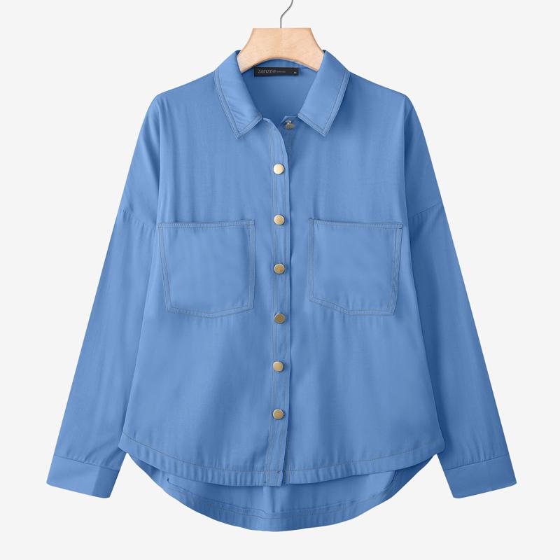 

ZANZEA Женская повседневная блузка с отложным воротником и длинными рукавами 3XL синий