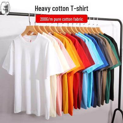 QIANYIYANG Unisex Heavyweight Pure Cotton Short Sleeve T-Shirt