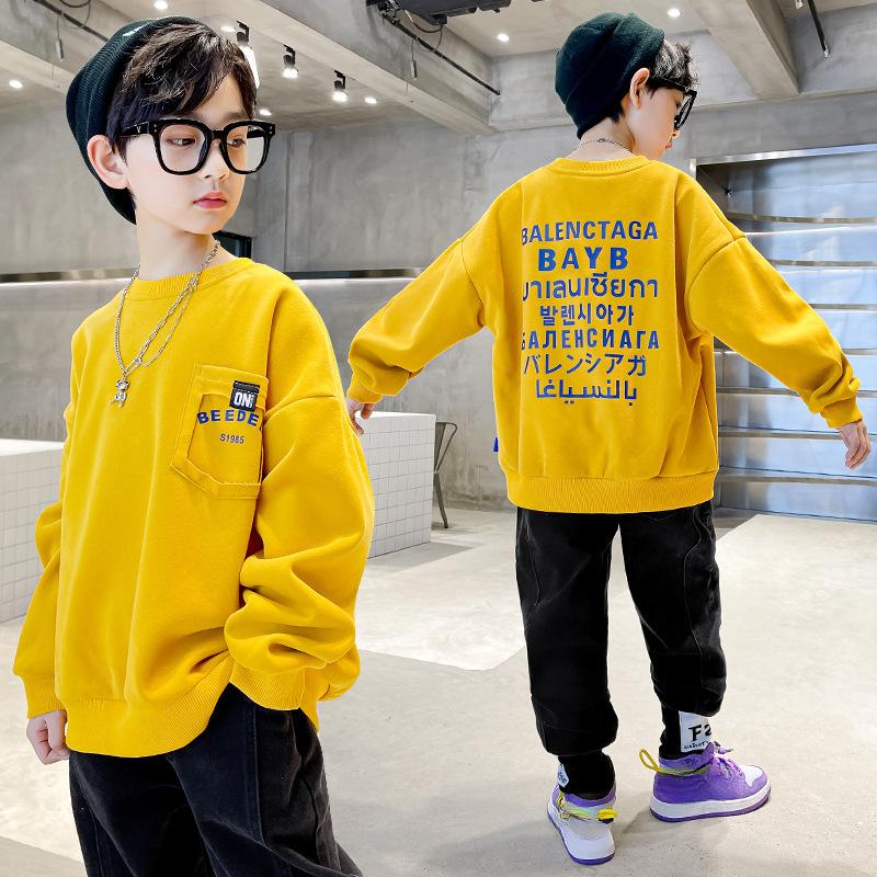 Pojktröjor Vår- och Höstmodeller Koreansk Version av Barnens Hösttoppar Stora Barnens Mode Pullover Långärmad