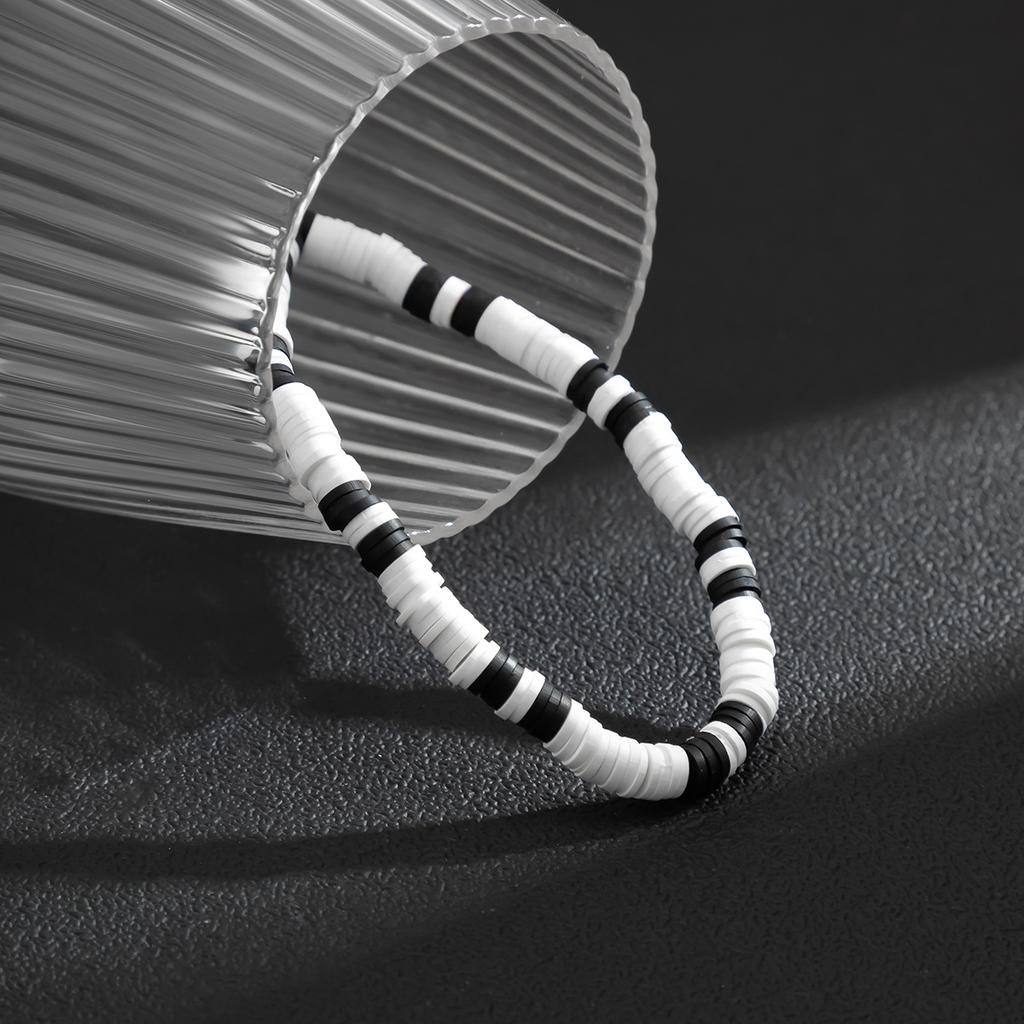 Bohemian Style Versatile Black and White Patchwork Soft Clay Bracelet Simple Geometric Men's Bracelet