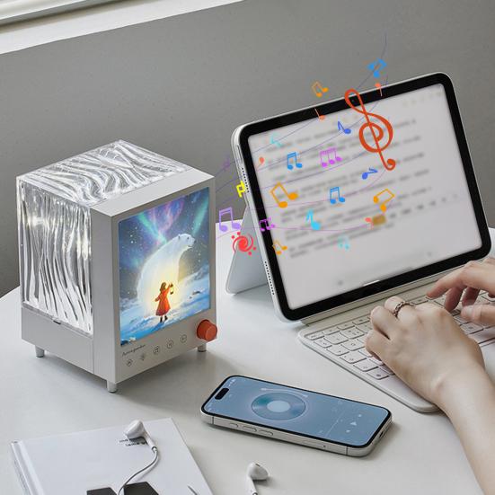 Aurora Projektor Nachtlicht mit Bluetooth-kompatiblem Lautsprecher Farbwechselndes LED Welleneffekt Nachtlicht Wiederaufladbare Nachttischlampe für Schlafzimmer