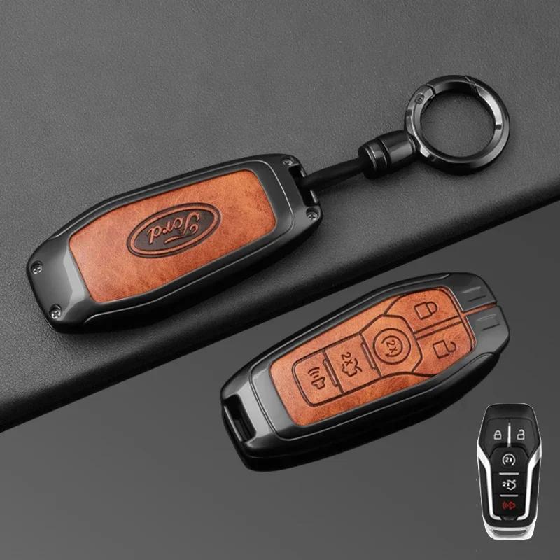 Autoaufkleber Ford Zinklegierung Leder Auto Schlüsselhülle Abdeckung Schutzschale Für Ford Fusion Mondeo Mustang F-150 Explorer Edge 2015