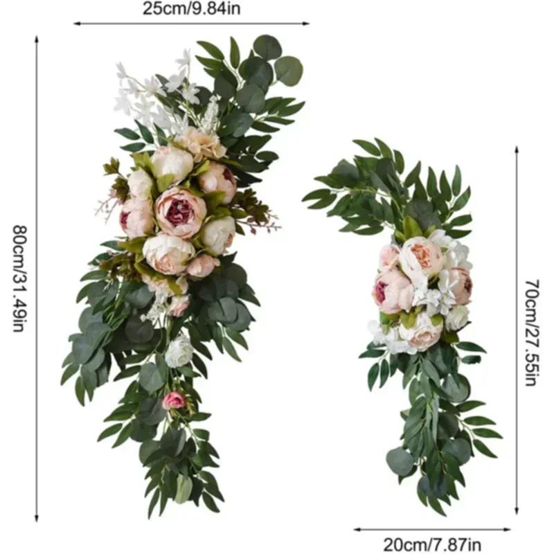 2 Pcs Artificial Wedding Arch Flowers Kit Wedding Flowers Garlands Silk Peony Flower Swag Welcome Sign Floral for Ceremony Party