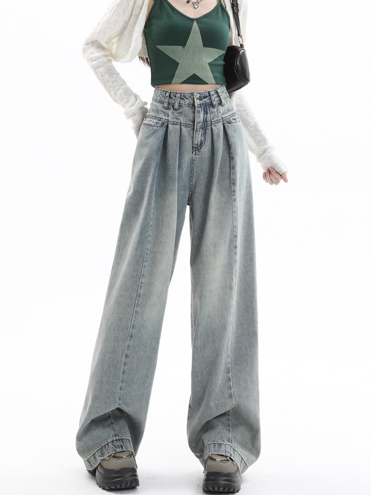 Blugi largi Y2k Pantaloni de blugi albaștri cu talie înaltă Pantaloni lungi din anii 2000 Pantaloni lungi din anii 90 Vintage oversize Moda coreeană