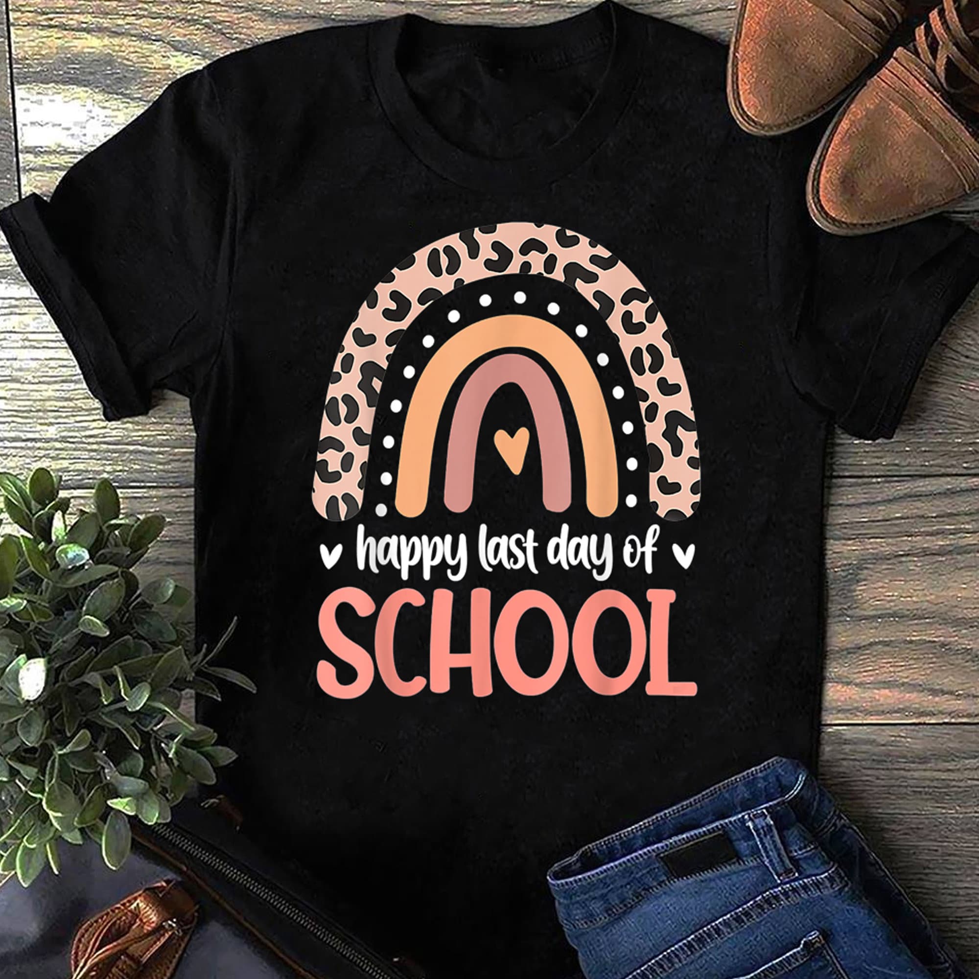 Leopard Rainbow Kindergarten Teacher Last Day Of School Women T Shirts Cotton Tops S чёрный