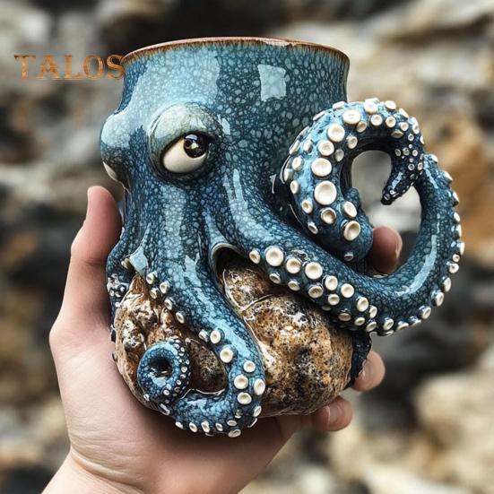 Octopus Coffee Mug 3D Sea Turtles Mermaids Whales Dolphin Water Cup for Sea Lovers Handmade Ocean Creature Statue Cup Gifts for Ocean Enthusiasts