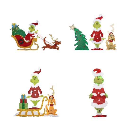 Yousheng LED Christmas Yard Sign Large Green Elf Tree Dog Sleigh Xmas Yard Sign for Winter Lawn Garden Yard Outdoor Decor