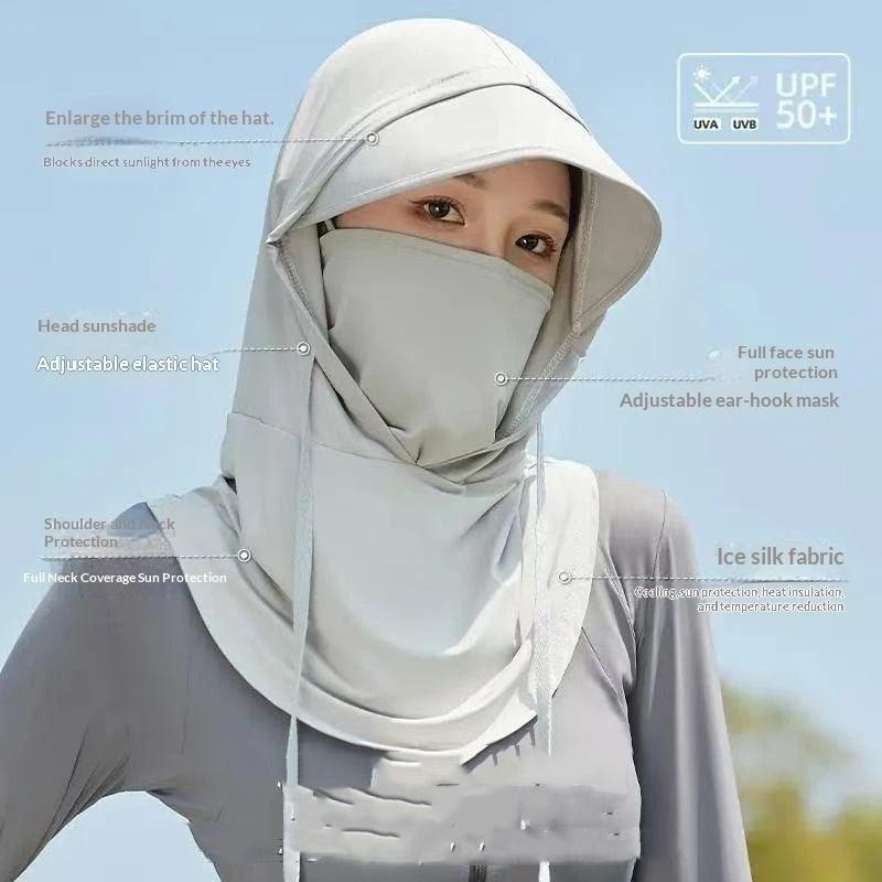 Ice Silk UV Protection Full Face Cover Hood Wide Brim Cooling Touch Breathable for Cycling Golf Outdoor Sports