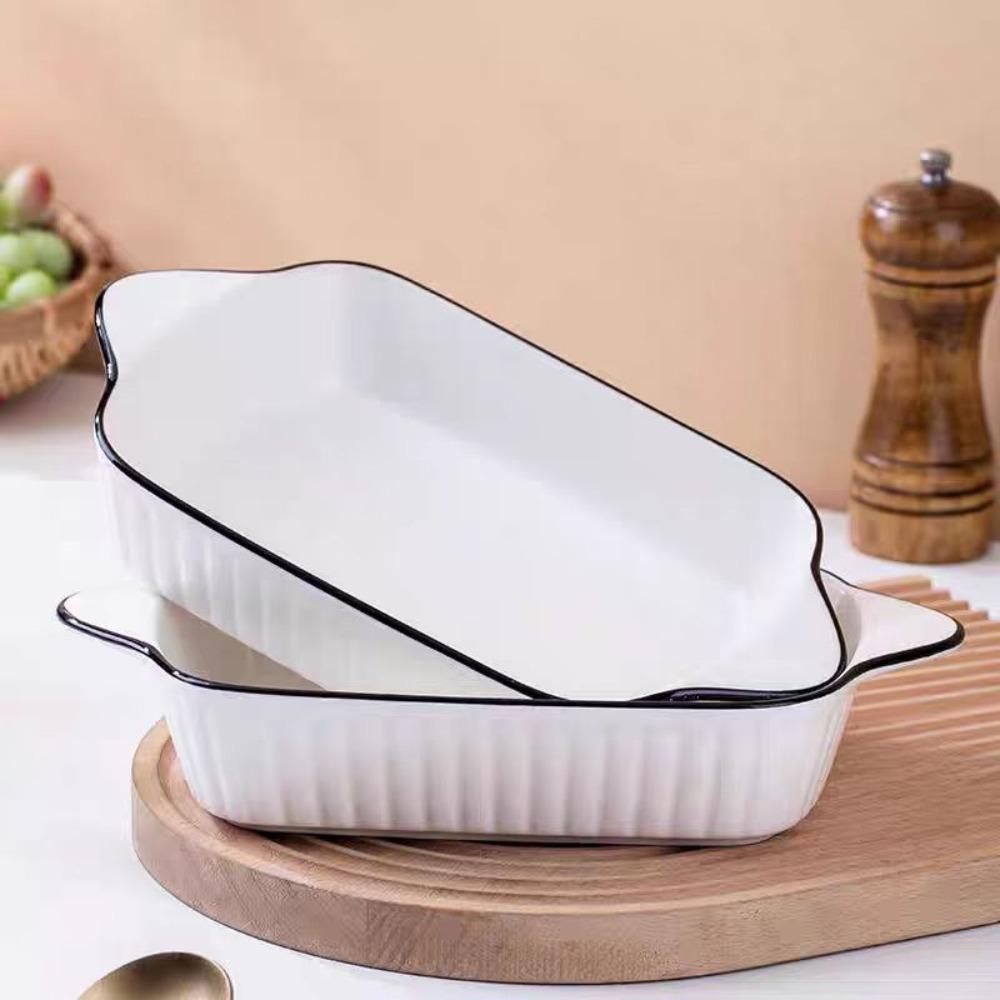 2-teiliges rechteckiges Keramik-Backblech mit zwei Griffen, Streifenmuster, Käse-Risotto-Backform, Backofen