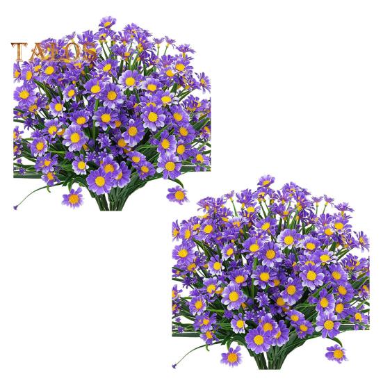 

2 шт. искусственных ромашек, букет, устойчивые к погодным условиям, искусственные растения, искусственная зелень, искусственные ромашки для внутреннего, наружного, садового, крыльца, свадебного декора фиолетовый