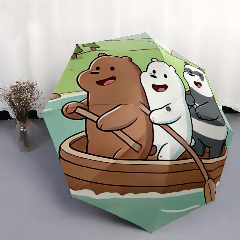 We Bare Bears Friends Automatic Folding Umbrella, Self-Opening/ Closing, Durable Windproof Travel Umbrella for Outdoor Adventures A0826086