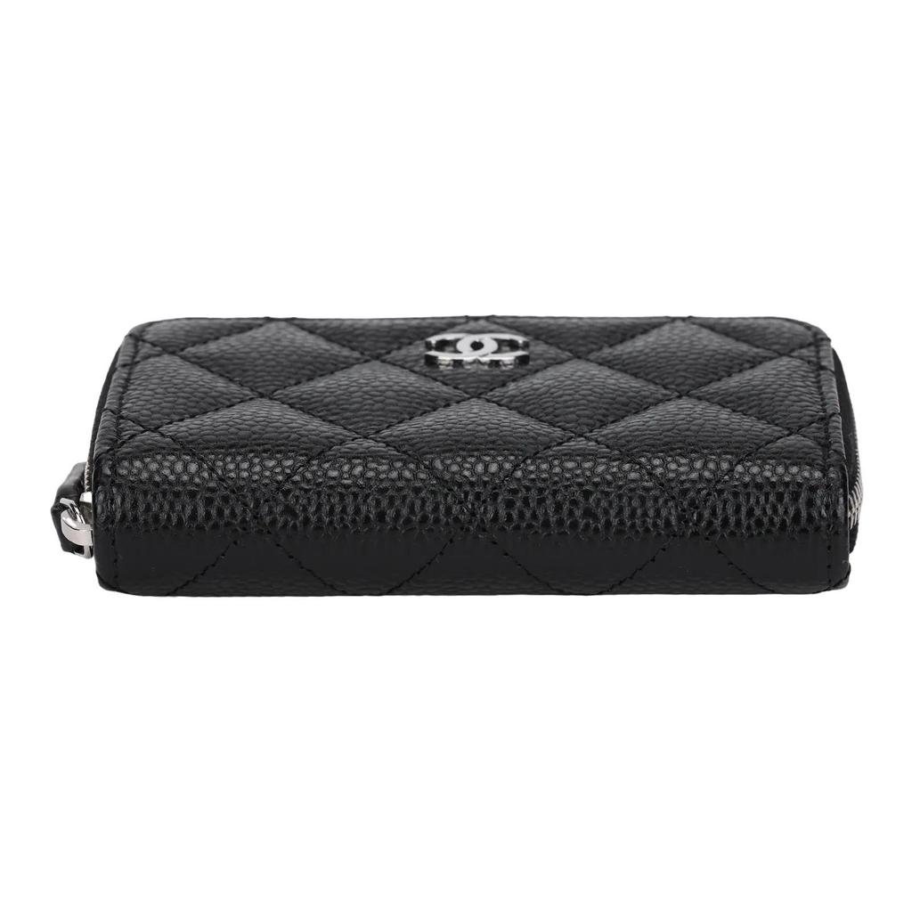 CHANEL classic zipper grain embossed silver buckle calfskin with metal wallet female black