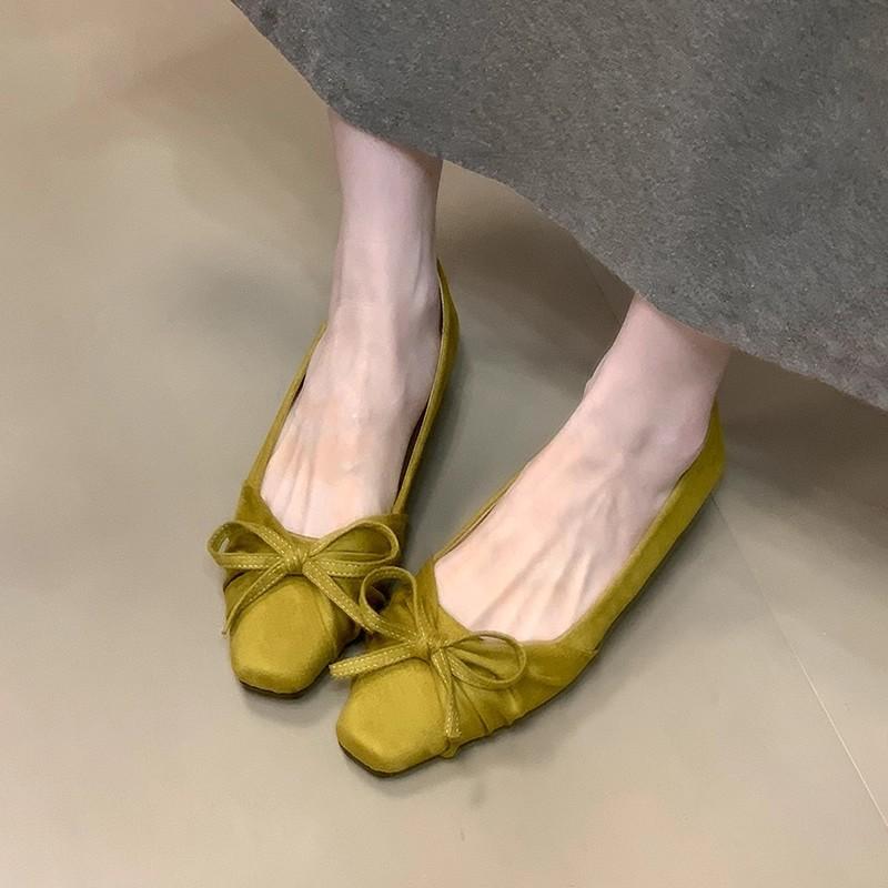 2025 autumn new bow shallow mouth single shoes versatile fairy style low heel fashion women's shoes one pedal Doudou shoes