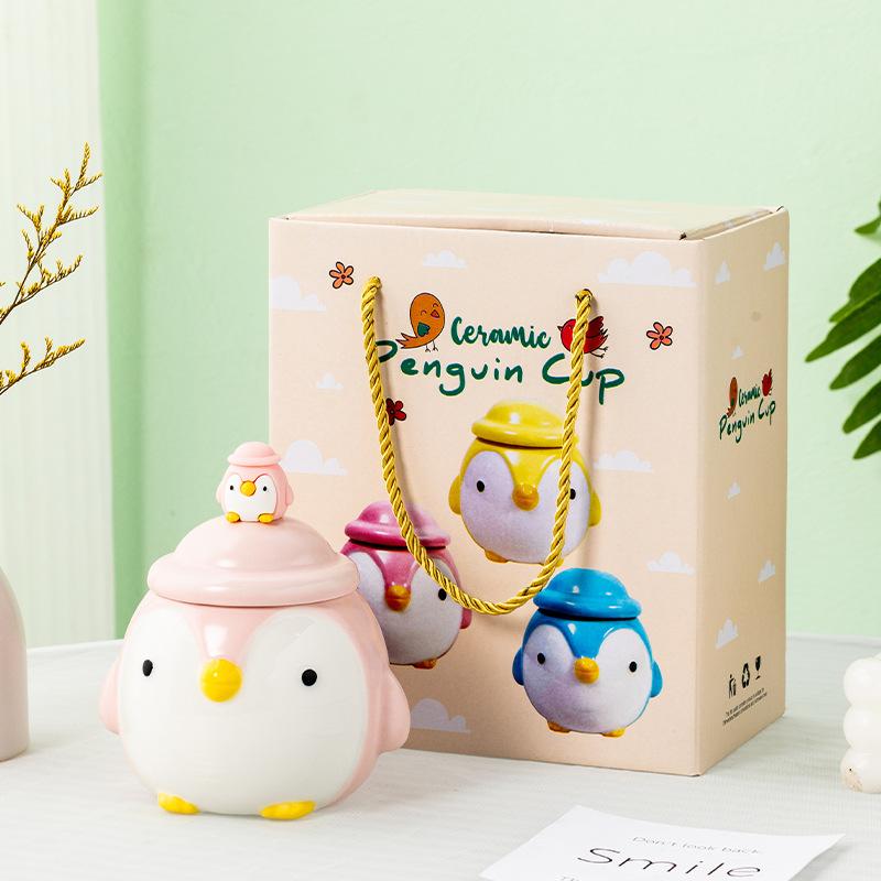 Pinguin mit großem Bauch Thermostatische Keramiktasse Niedlicher Cartoon Ins Kaffeetasse Büro Tasse Niedliche Wassertasse