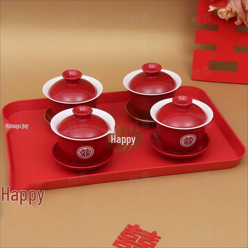 Wedding Tea Set: Red Cups, Lids, Bowls & Chopsticks for Celebrations
