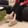 Fashion Sandals Woman Real Rabbit Fur Platform Plush Fluffy Furry Slippers Ladies Winter Warm Cute Soft Home Indoor House Bridal Slipper