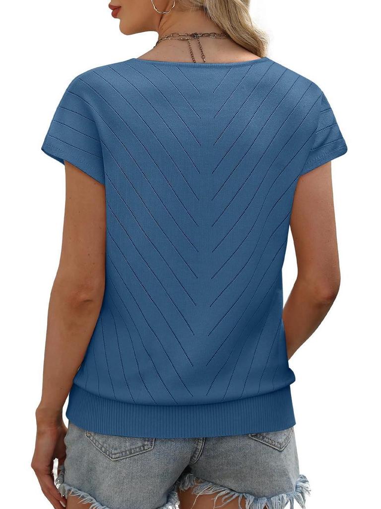 2026 Summer Hot Trend Beach Vacation Cap Sleeve V-Neck Hollowed-Out Casual Knit Sweater for Women