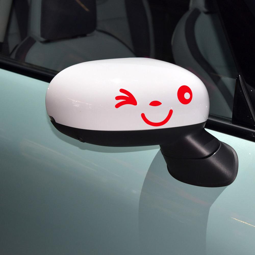 2pcs Cute Cartoon Smiling Face Car Creative Stickers For Motorcycle Truck Rearview Mirror Auto Styling Decoration Accessories