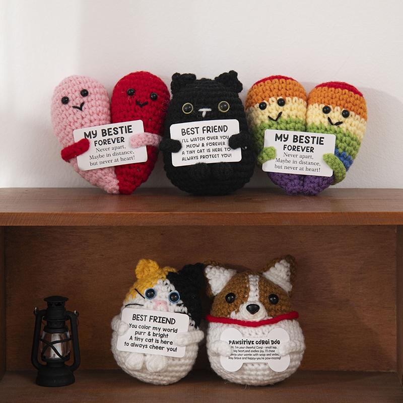 Hand-Woven Crocheted Ornaments Positive Energy Birthday Cake With Hugging Blessing Card Gifts Cute Animal Cat Doll Ornaments