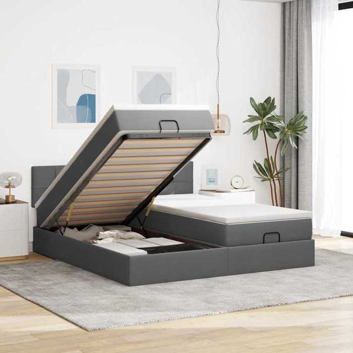 VidaXL Ottoman Bed Frame with Mattress Dark Grey 200x200cm Fabric, Bed Frame, Upholstered Bed Frame, Bed Frame 3312002