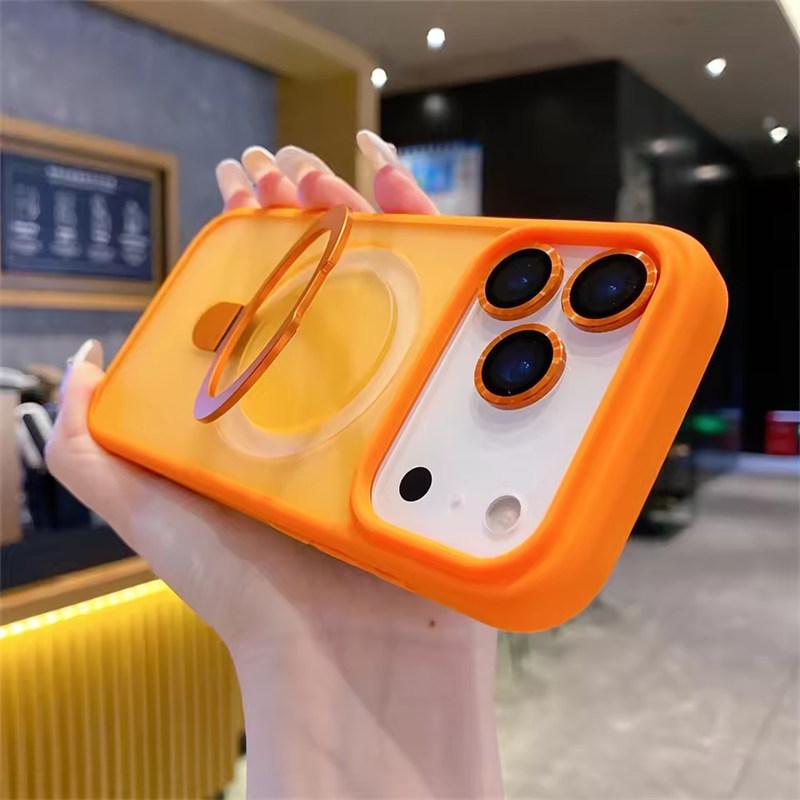 

Роскошный чехол для беспроводной зарядки Magsafe для iPhone 17 Air 16 15 14 13 12 11 Pro Max Plus с магнитным кольцом-подставкой и защитой камеры iPhone 17 Pro оранжевый