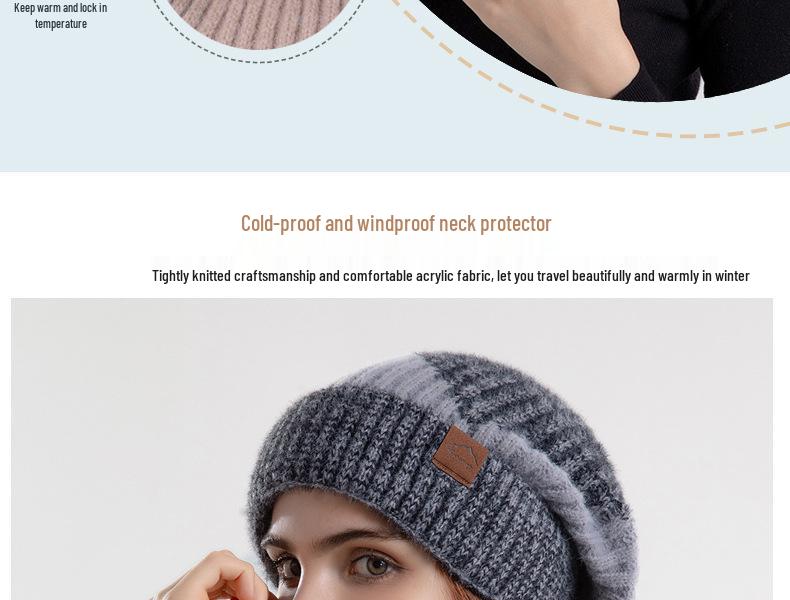 North American Women's Winter Two-Piece Set: Two-Color Knit Hat & Velvet Scarf, Warm Ear Protection
