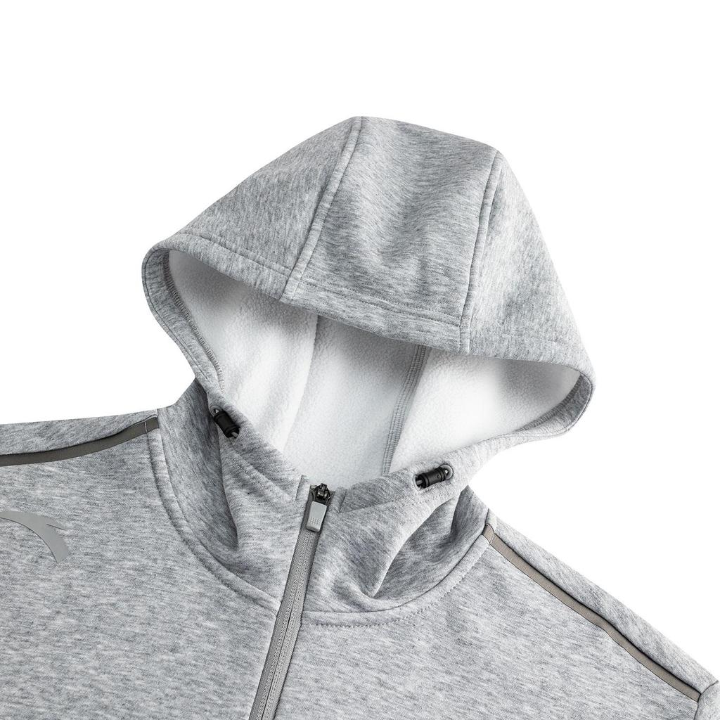Anta Men's Light Heather Gray Knit Windproof Hooded Sports Jacket 952547701-1
