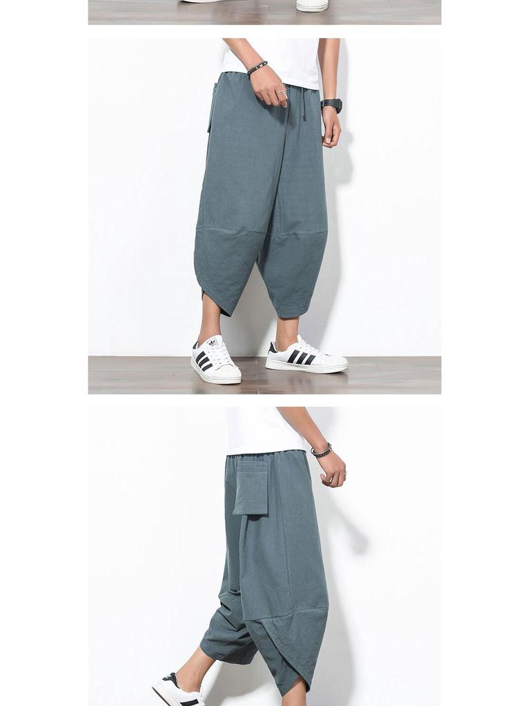 Herren Übergröße Chinesischer Stil Locker Harem Strandhosen - Sommer Sieben-Punkt Weitbein Karottenhosen